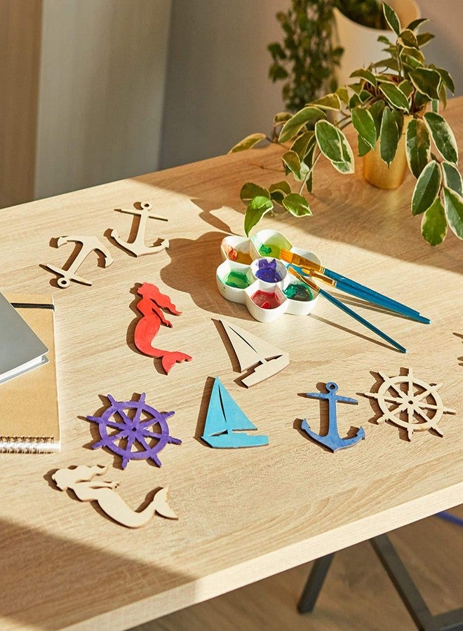 Decor Kafe Paintable Anchor, Ship Wheel, Mermaid and Boat Wooden Laser Cut for Decoration DIY Prodcuts for Kids, Parties, Art and Craft Pack of 20 - Image 2